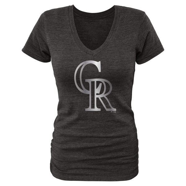 2020 MLB Colorado Rockies Fanatics Apparel Women Platinum Collection VNeck TriBlend TShirt  Black->nhl t-shirts->Sports Accessory